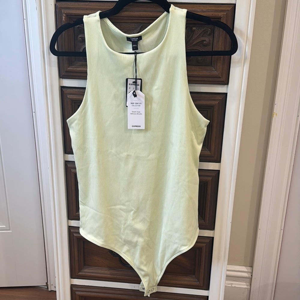 Women’s Light Green Ribbed Sleeveless Bodysuit from Express, NWT, Large